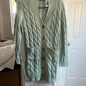 Elegant Mint Cable Knit Cardigan